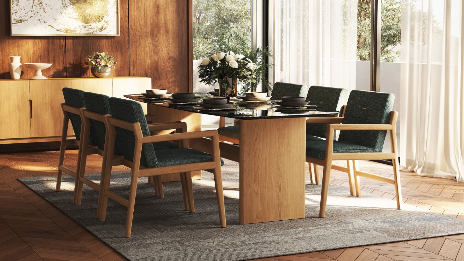 Diego Dining Table with Rhodes Chairs - Set