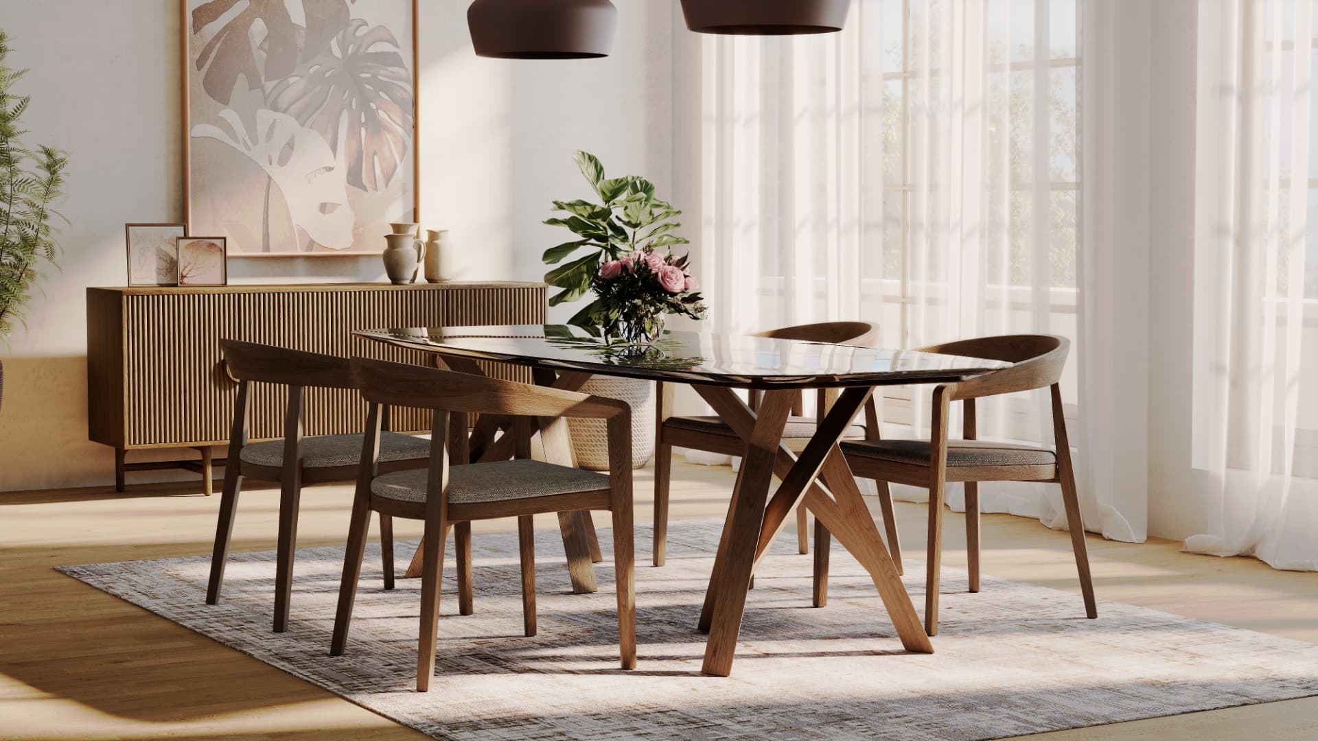 Filip Dining Table with Jaby Chairs - Set