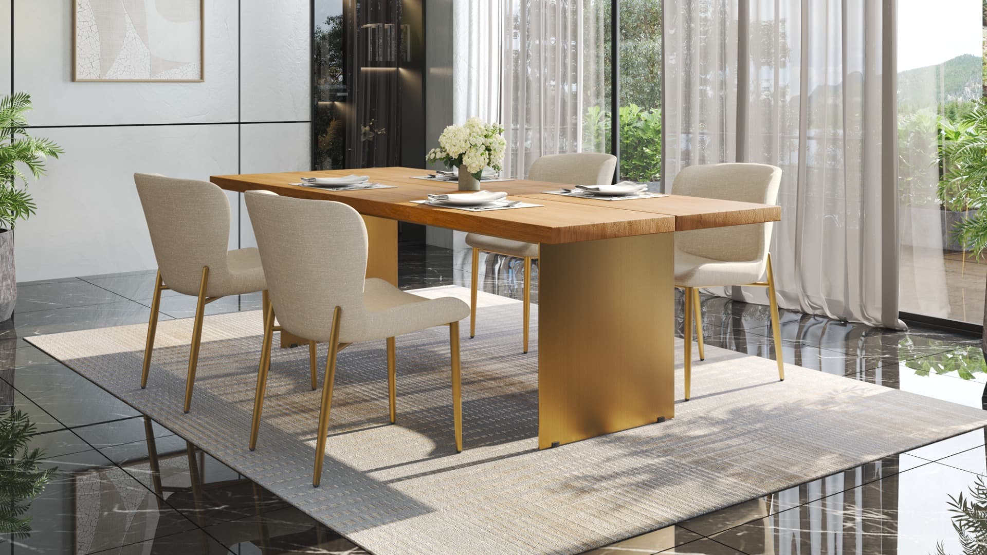 Aysel Dining Table with Oasy Chairs - Set